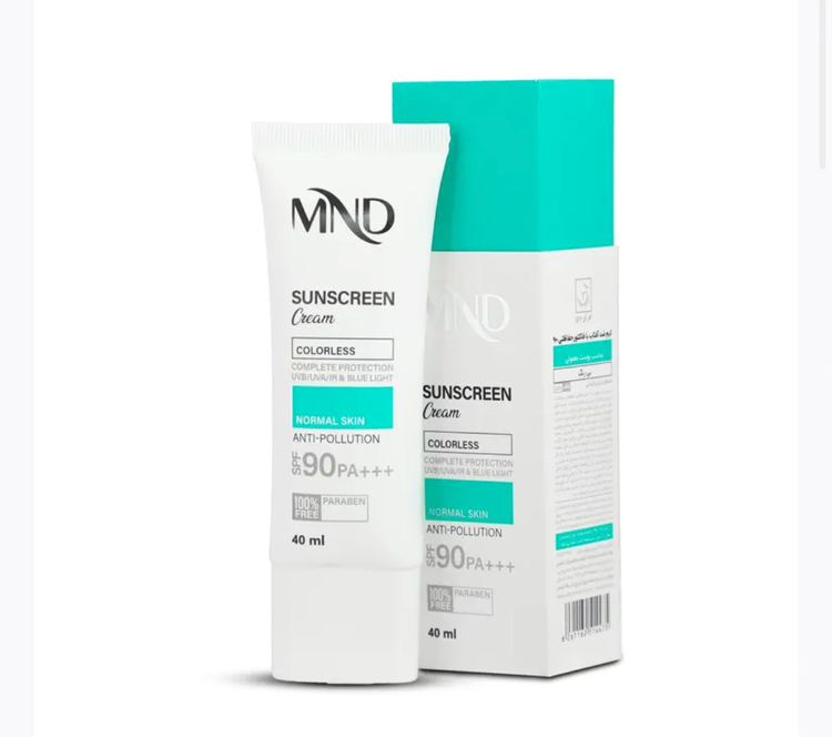 کرم ضد آفتاب با فاکتور حفاظتی 90 (SPF 90) بی رنگ ام ان دی مناسب پوست معمولی